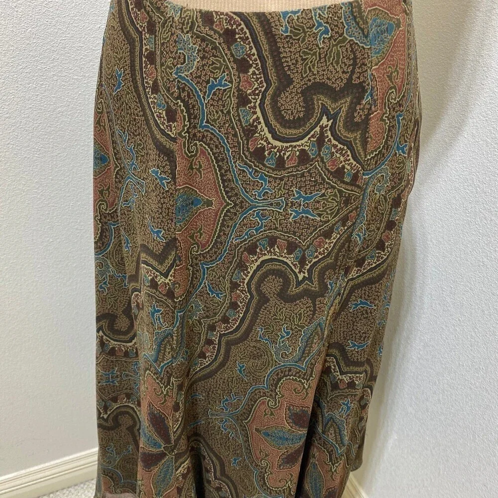 Lauren Ralph Lauren 100% Silk Vintage Paisley Print Skirt Size 22W - Picture 4 of 7